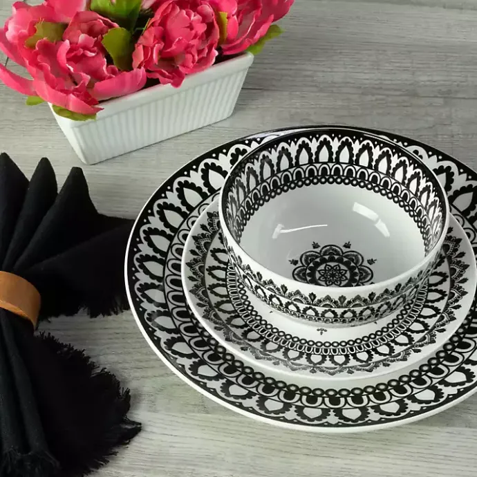 Hot Kirklands Home Black Lila Patterned 12-pc. Dinnerware Set