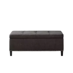 Kirklands Home Linen Button Tufted Storage Bench Black