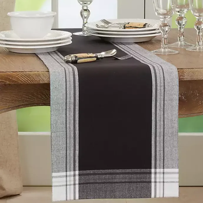 Best Kirklands Home Black Long Stripe Bordered Table Runner, 72 in.