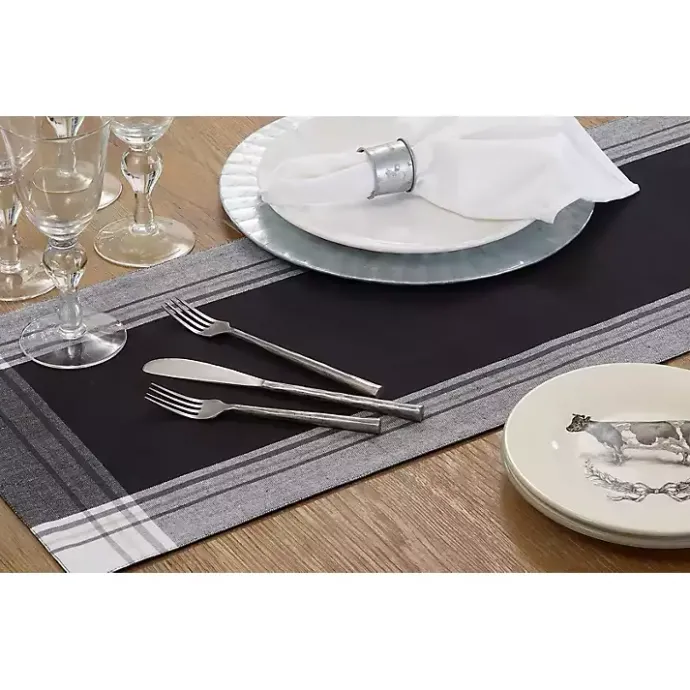 Best Kirklands Home Black Long Stripe Bordered Table Runner, 72 in.