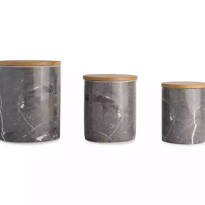 Discount Kirklands Home Black Marble Ceramic Canisters, Set of 3
