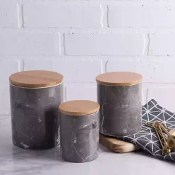Discount Kirklands Home Black Marble Ceramic Canisters, Set of 3