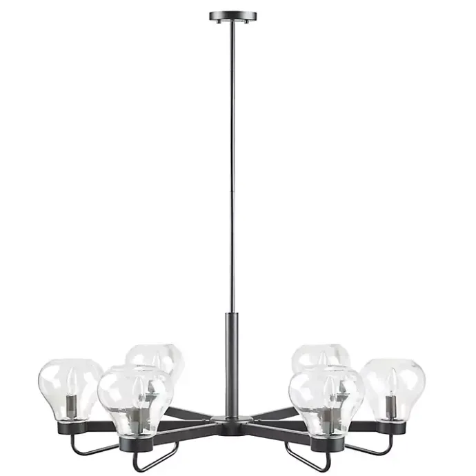 Clearance Kirklands Home Black Metal & Bowl Glass Shade 6-Light Chandelier