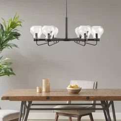 Clearance Kirklands Home Black Metal & Bowl Glass Shade 6-Light Chandelier