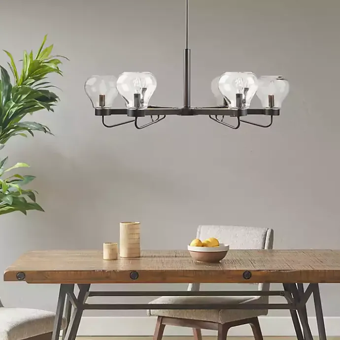 Clearance Kirklands Home Black Metal & Bowl Glass Shade 6-Light Chandelier
