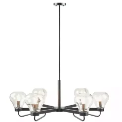 Clearance Kirklands Home Black Metal & Bowl Glass Shade 6-Light Chandelier