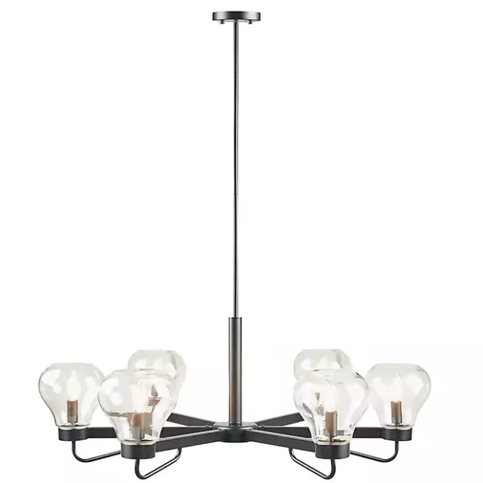 Clearance Kirklands Home Black Metal & Bowl Glass Shade 6-Light Chandelier