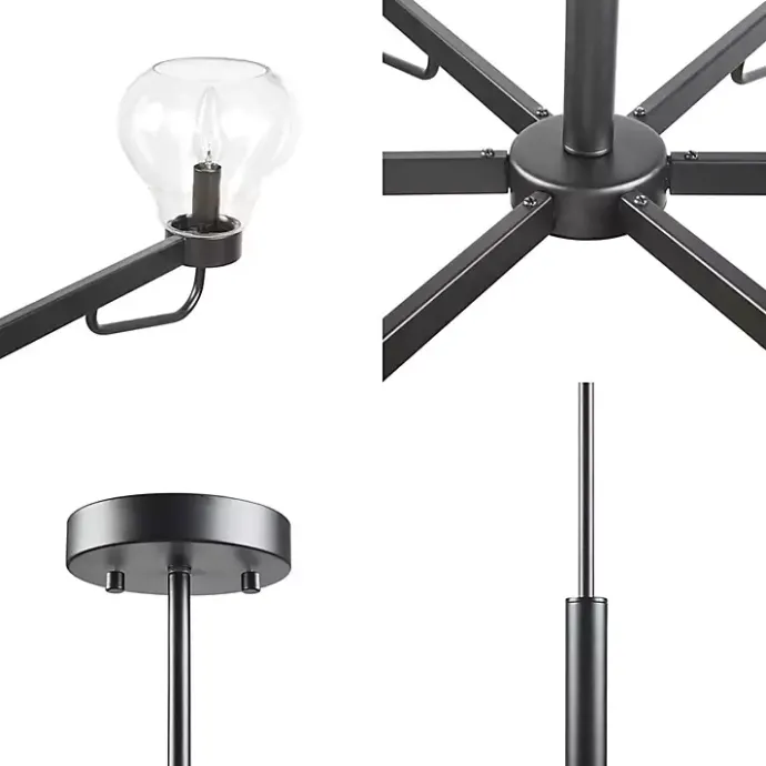 Clearance Kirklands Home Black Metal & Bowl Glass Shade 6-Light Chandelier