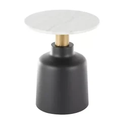 New Kirklands Home Black Metal & Marble Pedestal Accent Table White