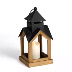 Online Kirklands Home Black Metal & Natural Wood Steeple Lantern, 17 in.
