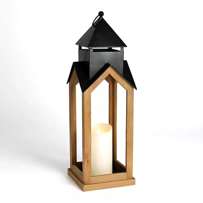 Discount Kirklands Home Black Metal & Natural Wood Steeple Lantern, 30 in.