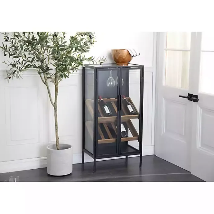 Clearance Kirklands Home Black Metal and Brown Wood Standing Wine Rack