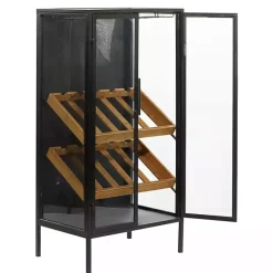 Clearance Kirklands Home Black Metal and Brown Wood Standing Wine Rack