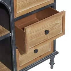 Kirklands Home Black Metal and Brown Wood Storage Cabinet