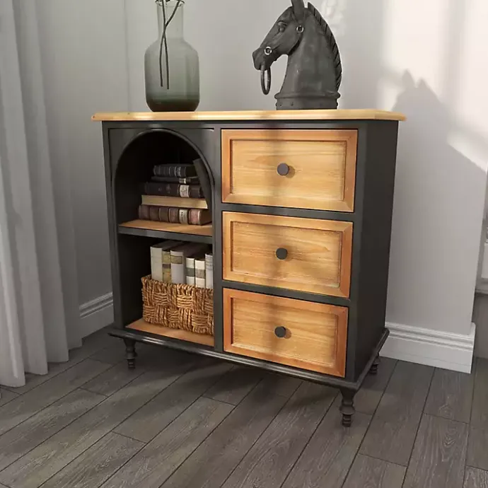 Kirklands Home Black Metal and Brown Wood Storage Cabinet