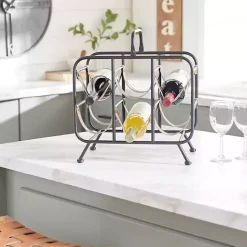 Hot Kirklands Home Black Metal and Faux Leather Wine Rack