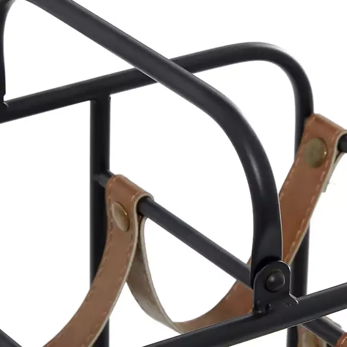 Hot Kirklands Home Black Metal and Faux Leather Wine Rack