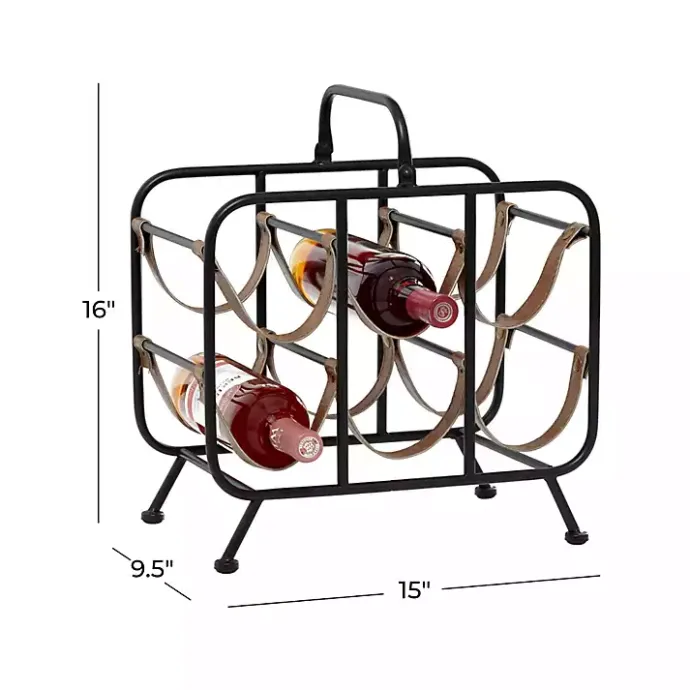 Hot Kirklands Home Black Metal and Faux Leather Wine Rack