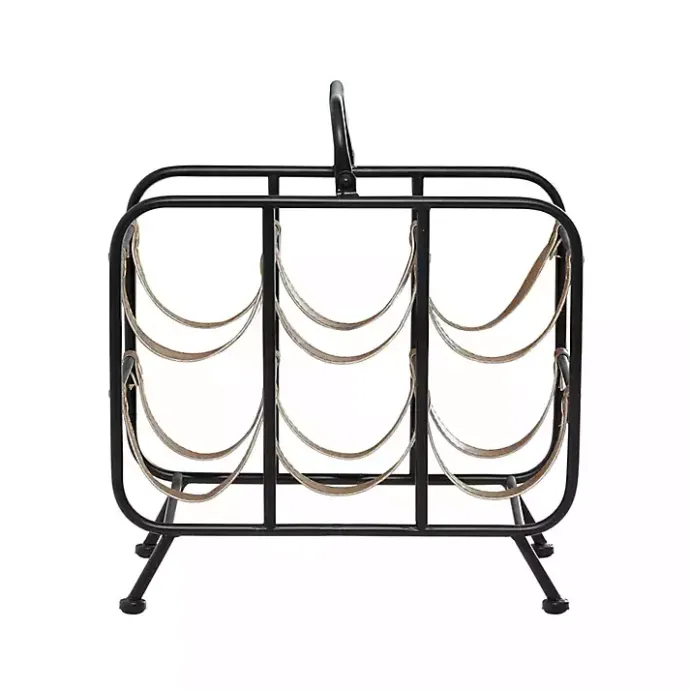 Hot Kirklands Home Black Metal and Faux Leather Wine Rack