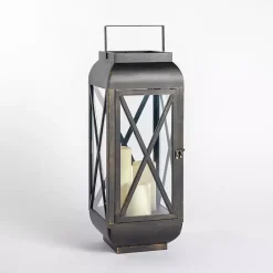 Best Kirklands Home Metal and Glass Thomas Lantern, 24 in. Black