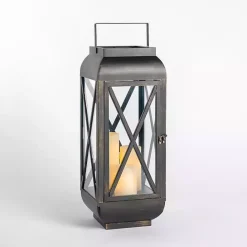 Best Kirklands Home Metal and Glass Thomas Lantern, 24 in. Black