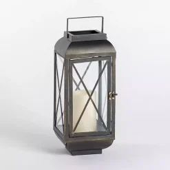 Kirklands Home Metal and Glass Thomas Lantern, 14 in. Black