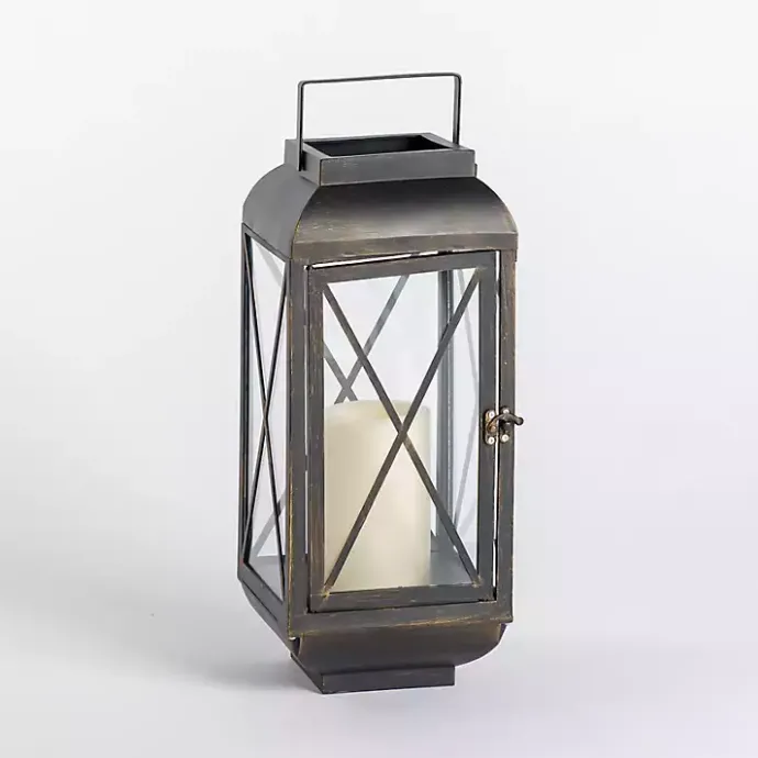Kirklands Home Metal and Glass Thomas Lantern, 14 in. Black