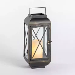 Kirklands Home Metal and Glass Thomas Lantern, 14 in. Black