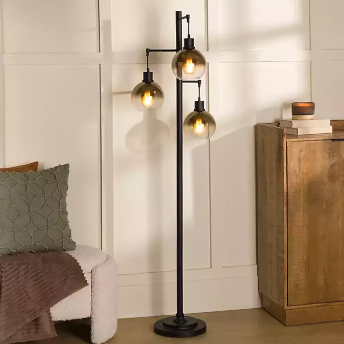 Outlet Kirklands Home Black Metal and Glass 3-Arm Floor Lamp Gold