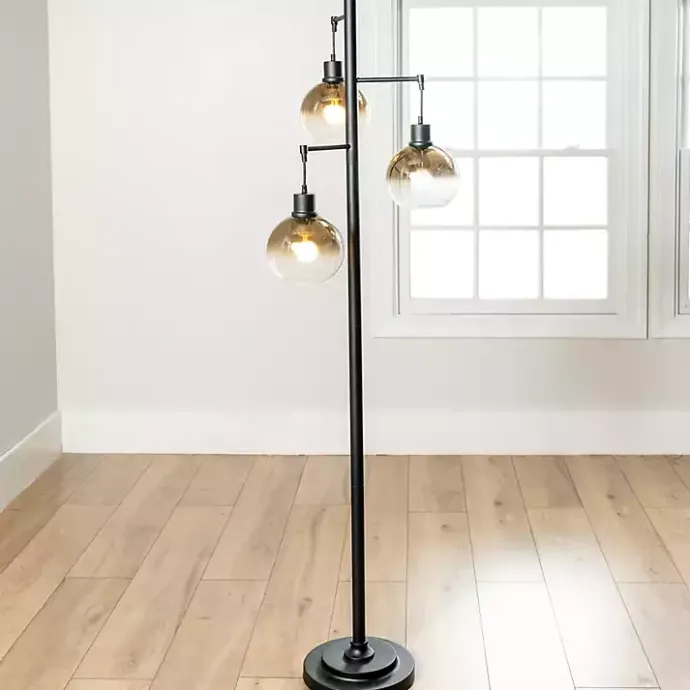 Outlet Kirklands Home Black Metal and Glass 3-Arm Floor Lamp Gold