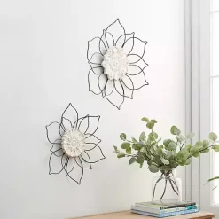 Clearance Kirklands Home Black Metal and Wood Floral Wall Plaques, Set of 2
