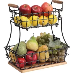 New Kirklands Home Black Metal and Wood Stackable Kitchen Baskets