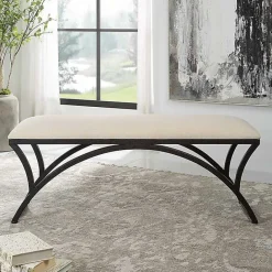 Online Kirklands Home Black Metal Arched Frame Upholstered Bench Ivory