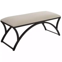 Online Kirklands Home Black Metal Arched Frame Upholstered Bench Ivory
