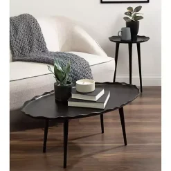 Kirklands Home Metal Deckled Edge Round Side Table Black
