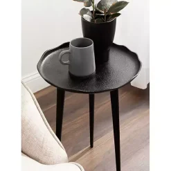 Kirklands Home Metal Deckled Edge Round Side Table Black