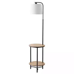 Online Kirklands Home Black Metal Floor Lamp with Wood Shelves White