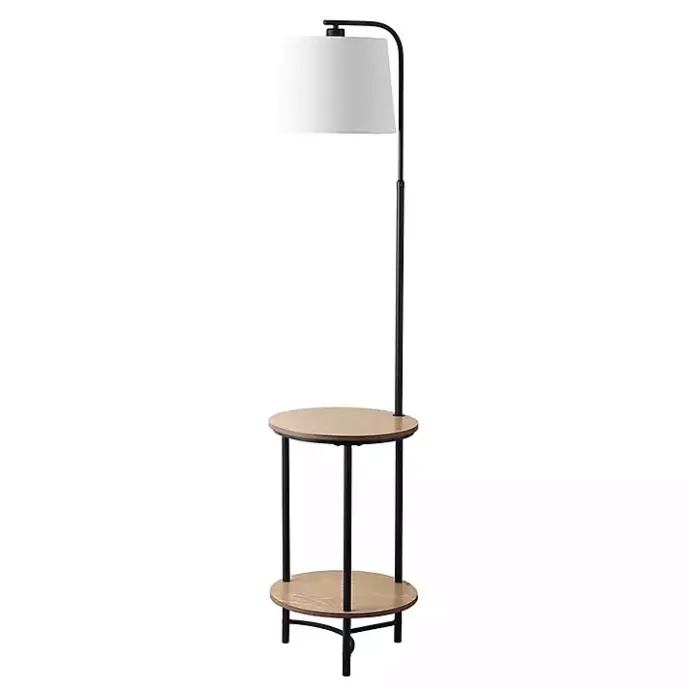 Online Kirklands Home Black Metal Floor Lamp with Wood Shelves White