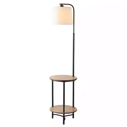 Online Kirklands Home Black Metal Floor Lamp with Wood Shelves White