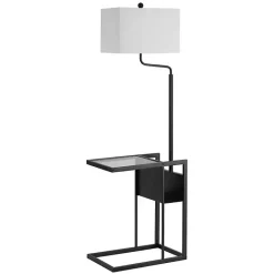 Clearance Kirklands Home Black Metal Floor Lamp with Glass Tabletop White