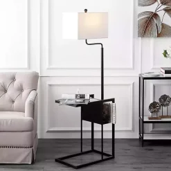 Clearance Kirklands Home Black Metal Floor Lamp with Glass Tabletop White
