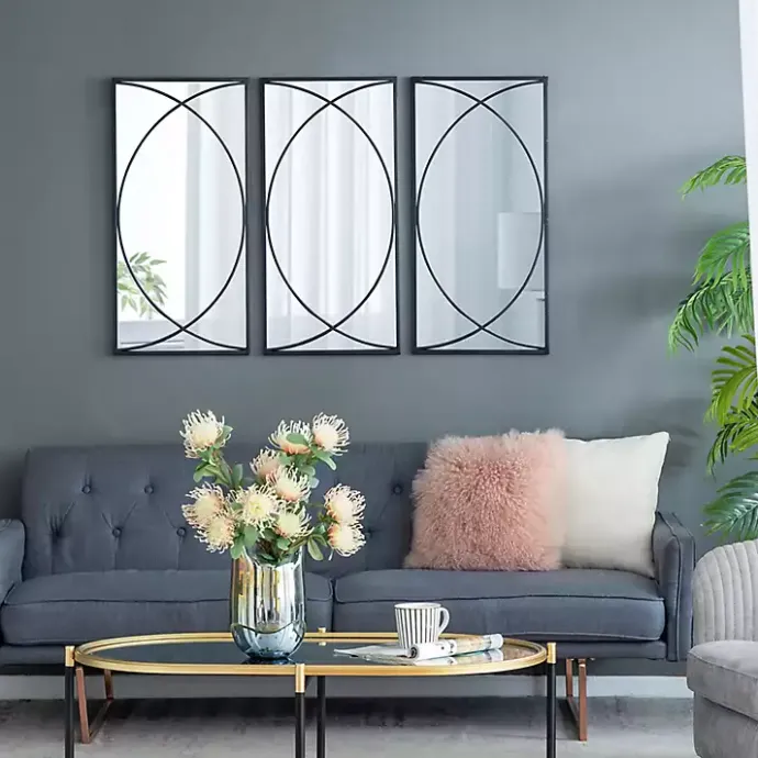 Sale Kirklands Home Black Metal Geometric Wall Mirrors, Set of 3