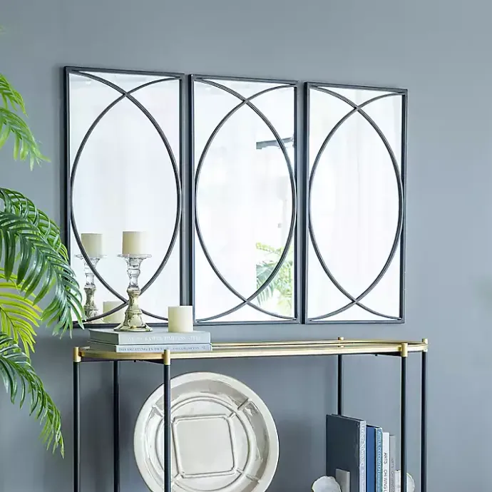 Sale Kirklands Home Black Metal Geometric Wall Mirrors, Set of 3