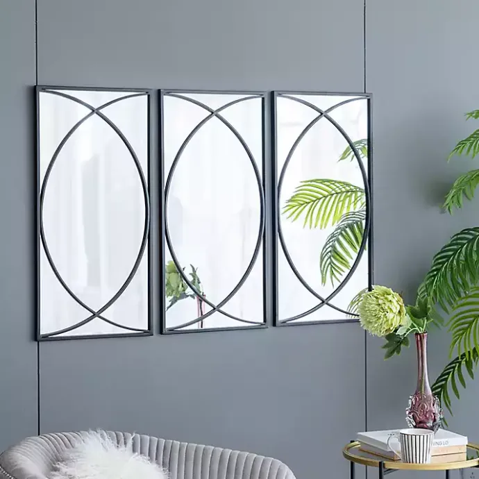 Sale Kirklands Home Black Metal Geometric Wall Mirrors, Set of 3