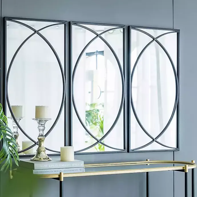 Sale Kirklands Home Black Metal Geometric Wall Mirrors, Set of 3