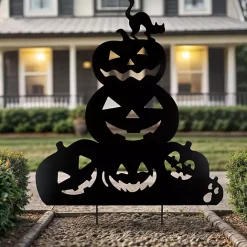 New Kirklands Home Metal Jack O Lantern Halloween Yard Stake Black