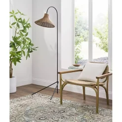 Best Kirklands Home Black Metal Jeri Floor Lamp with Rat Shade Tan