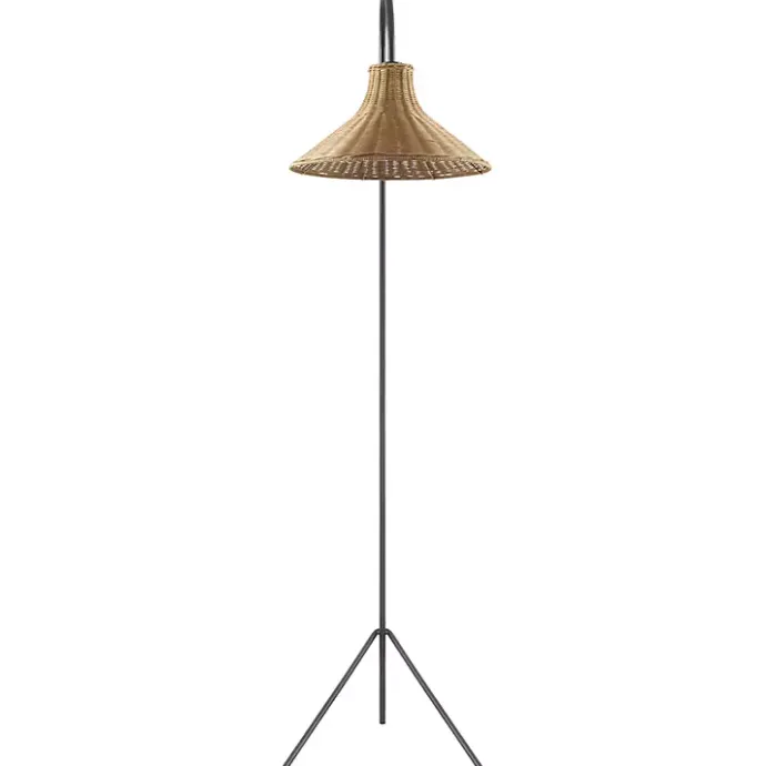 Best Kirklands Home Black Metal Jeri Floor Lamp with Rat Shade Tan