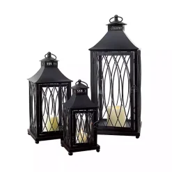 Sale Kirklands Home Metal Lanterns with Top Handles, Set of 3 Black