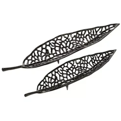 New Kirklands Home Metal Leaf Trays, Set of 2 Black